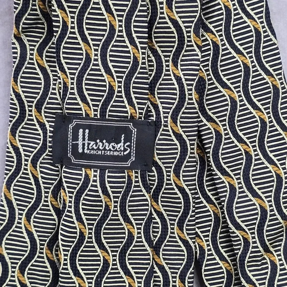 Harrods Knightsbridge Black Gold Repp Geometric 100% Silk Men's Neck Tie NWOT - Picture 4 of 6
